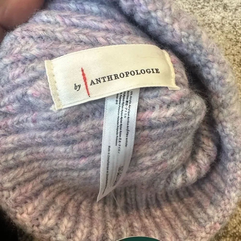 Anthropologie Lavender Knit-blend Women’s PomPom Beanie Hat O/S. (New)